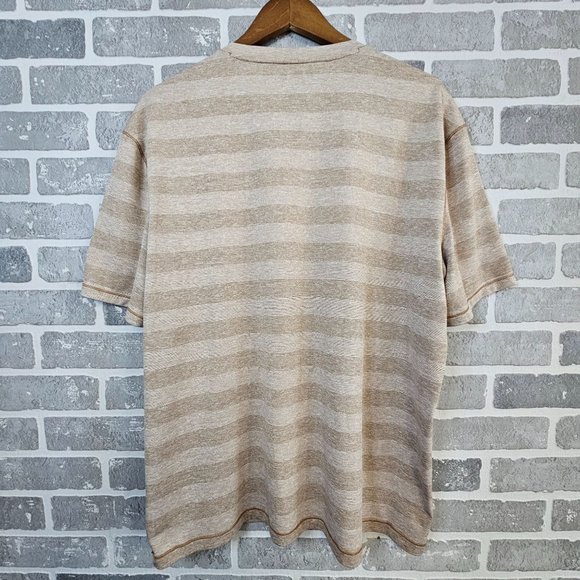 Reel Legends Shirt Men's XL Beige Striped Crewneck Short Sleeve Fishing Outdoors - Picture 2 of 7